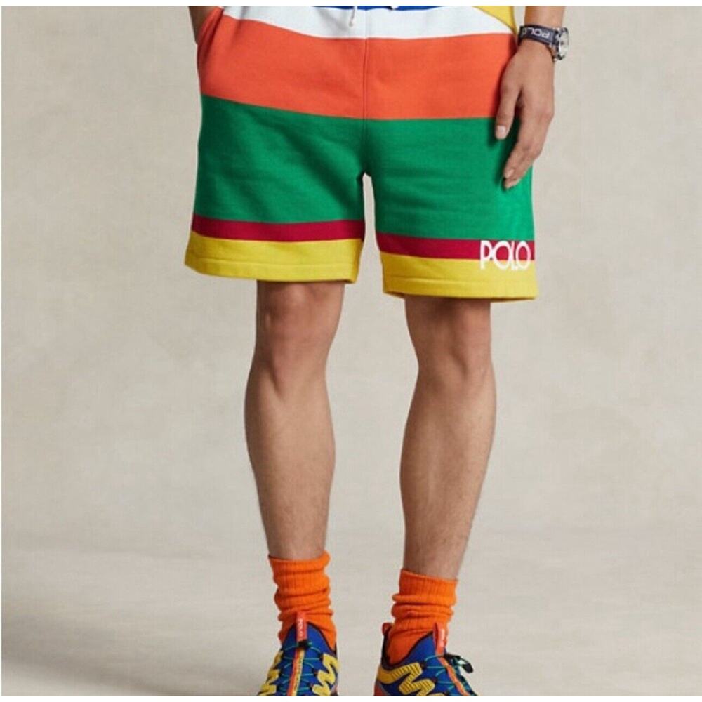 Polo Ralph Lauren Shorts Men's XS Fleece Lined Color Block Striped Designer NWT